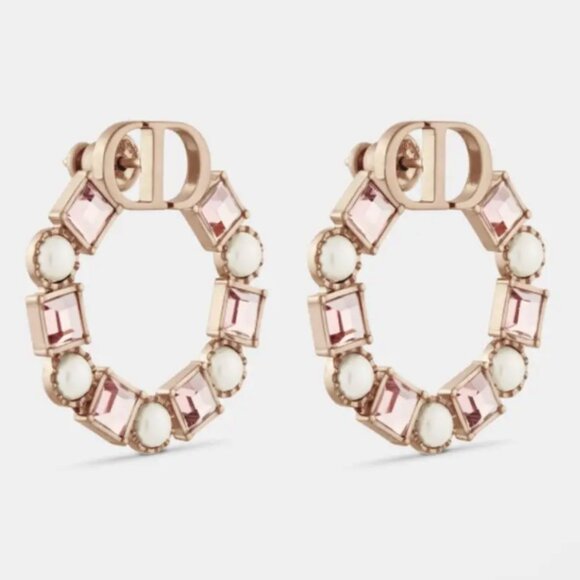 Christian Dior Petit CD w/Pink Crystal & Pearl Round Earrings - Picture 8 of 8
